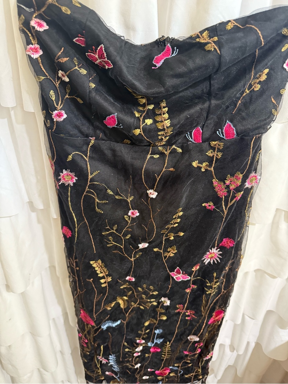 Lulu's Black Strapless Midi Dress with Multicolor Floral Embroidery - Picture 4 of 11